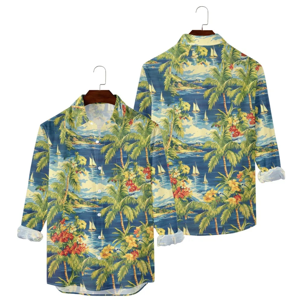 Men's Sunset Ombre Palm Print Hawaiian Shirt