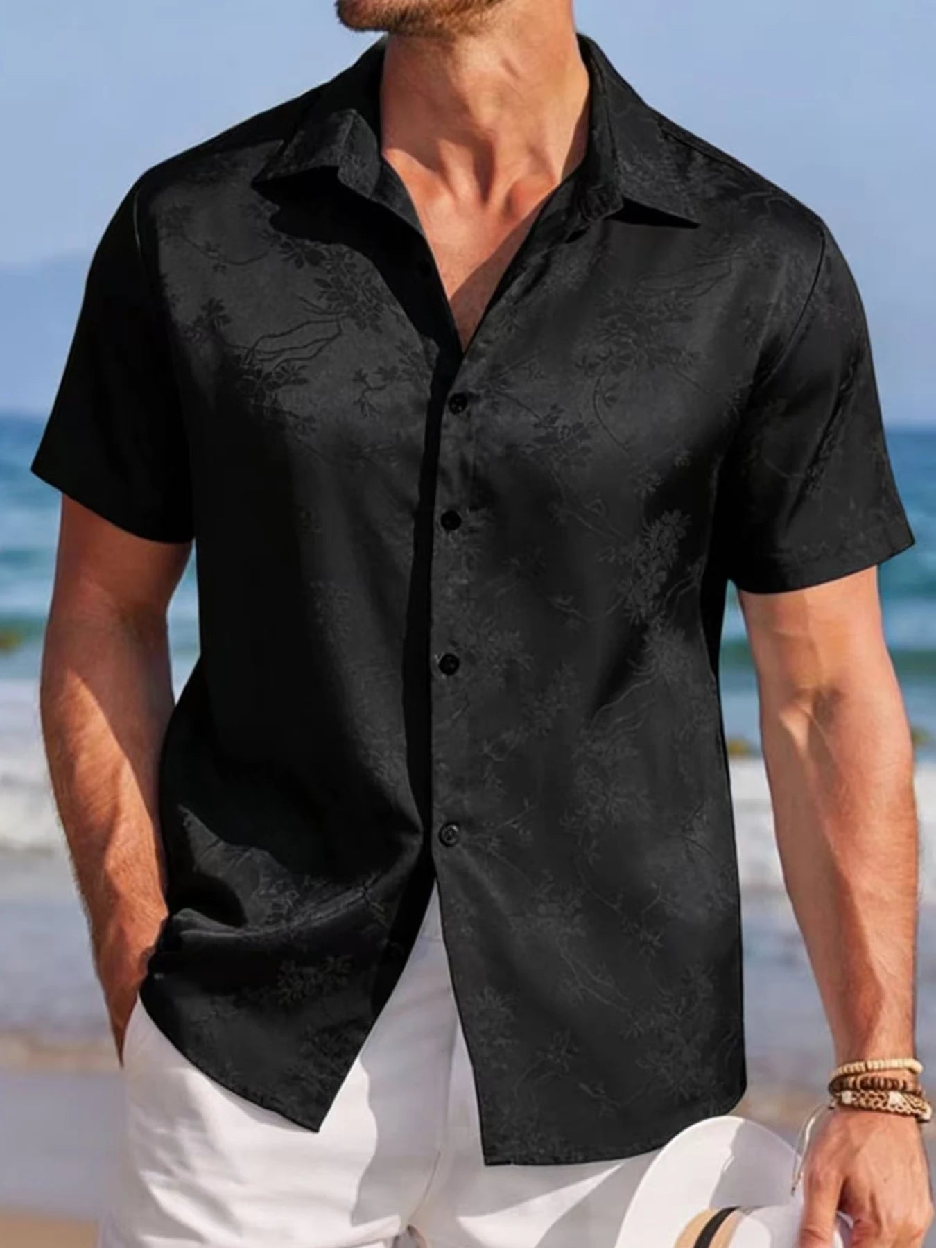 Men's Embroidered Short Sleeve Beach Shirt
