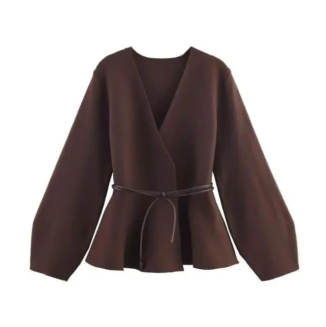 Women's V-Neck Tie Waist Knit Cardigan