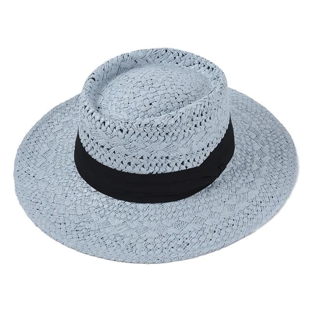 Women's Woven Straw Flat Brim Hat