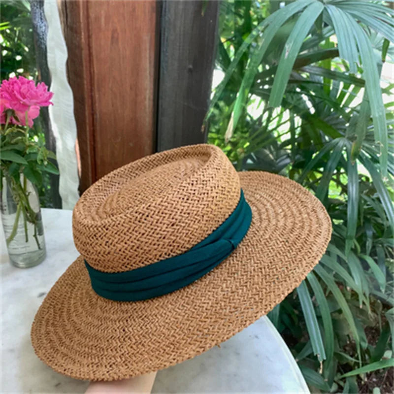 Women's Woven Straw Flat Brim Hat