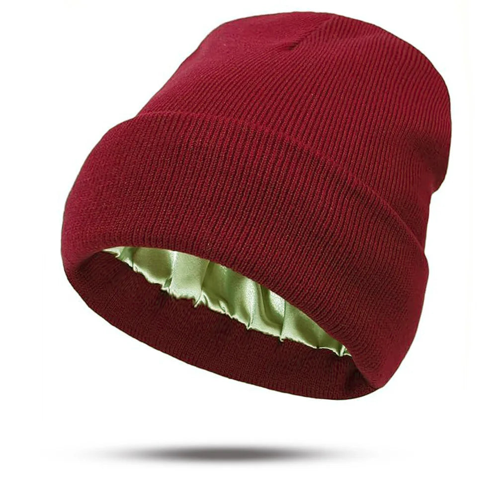 Women's Knitted Satin Wool Hat