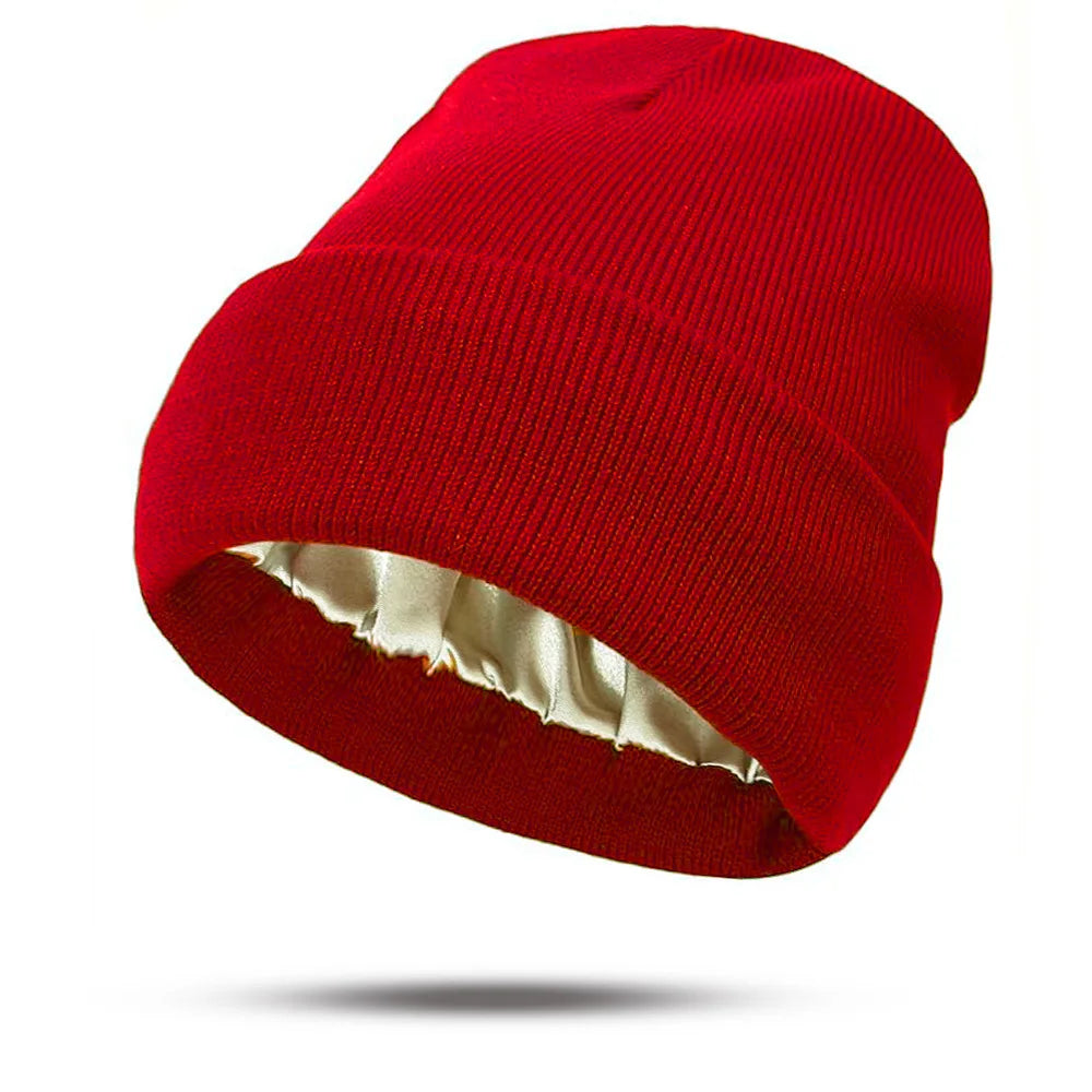 Women's Knitted Satin Wool Hat