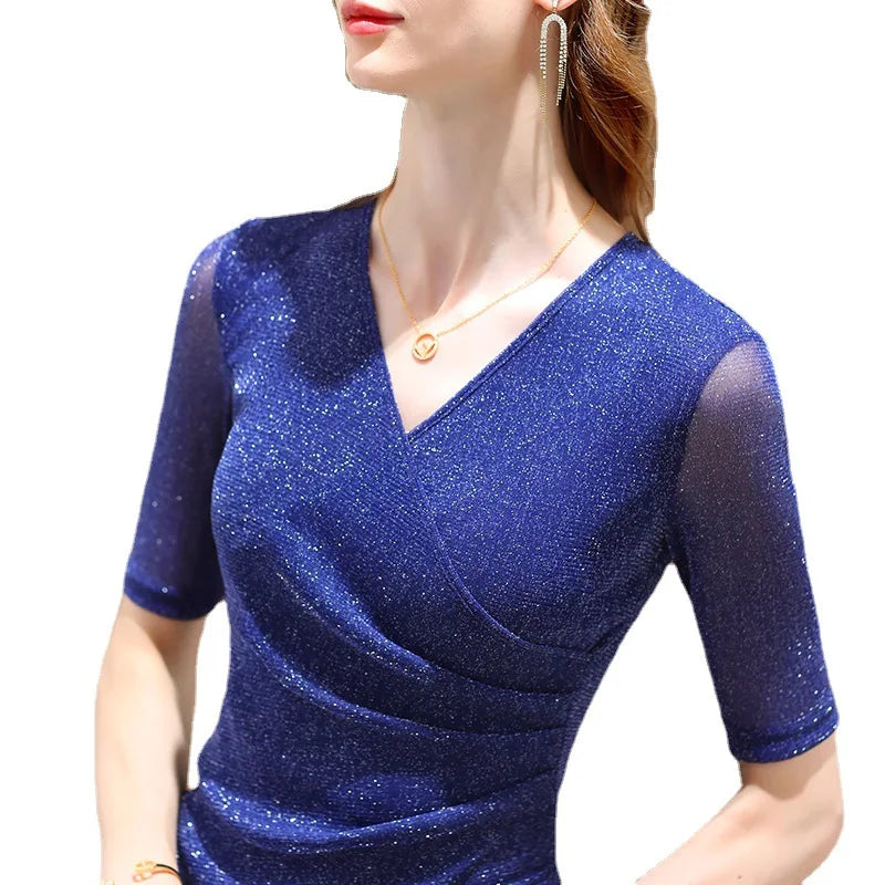 Women's Glitter Elastic Blouse