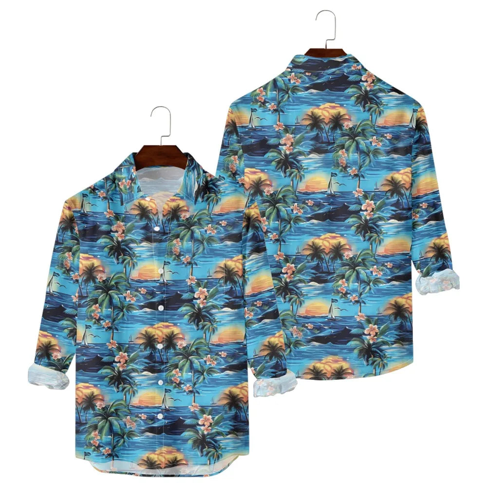 Men's Sunset Ombre Palm Print Hawaiian Shirt