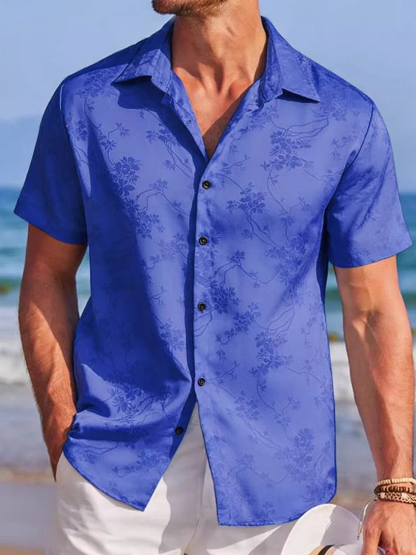 Men's Embroidered Short Sleeve Beach Shirt