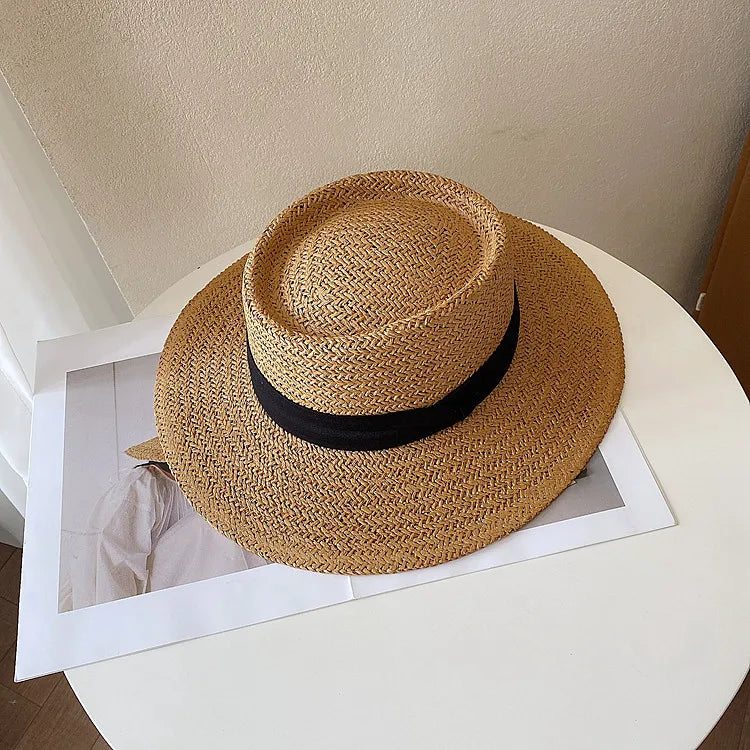 Women's Woven Straw Flat Brim Hat
