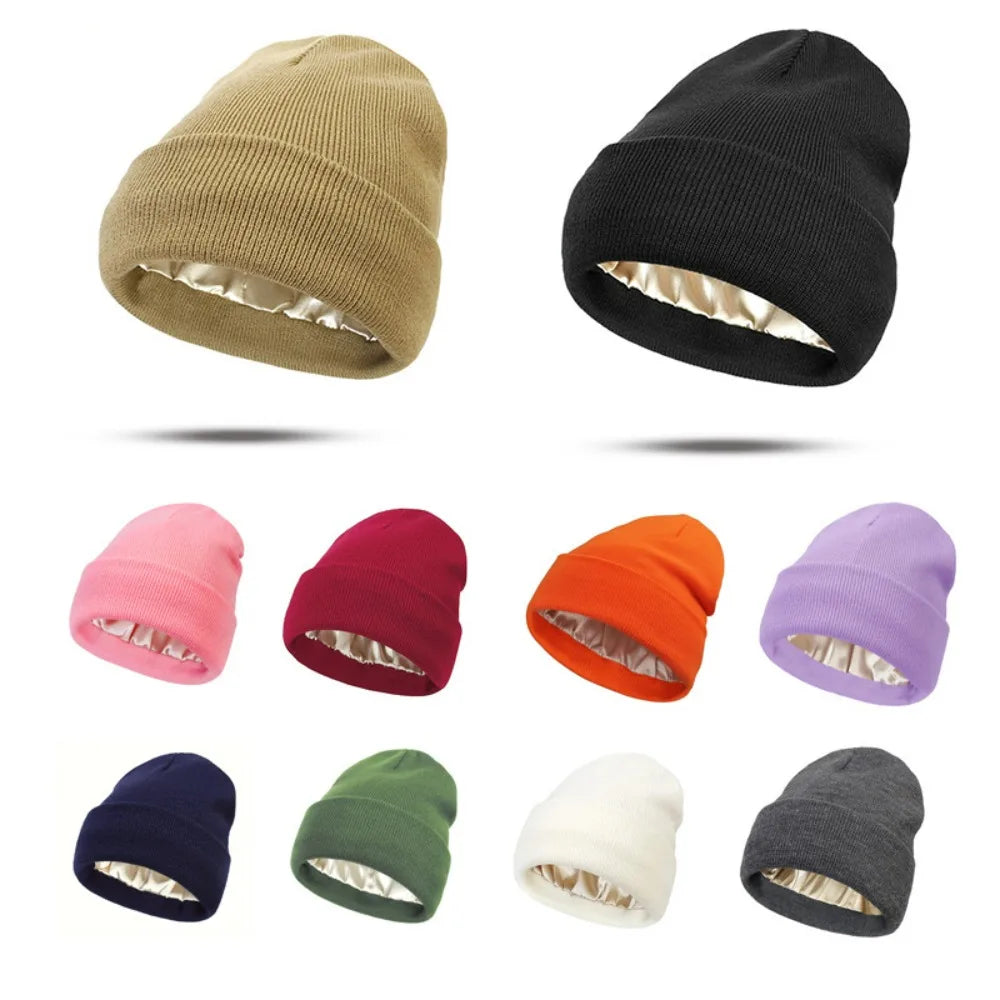Women's Knitted Satin Wool Hat