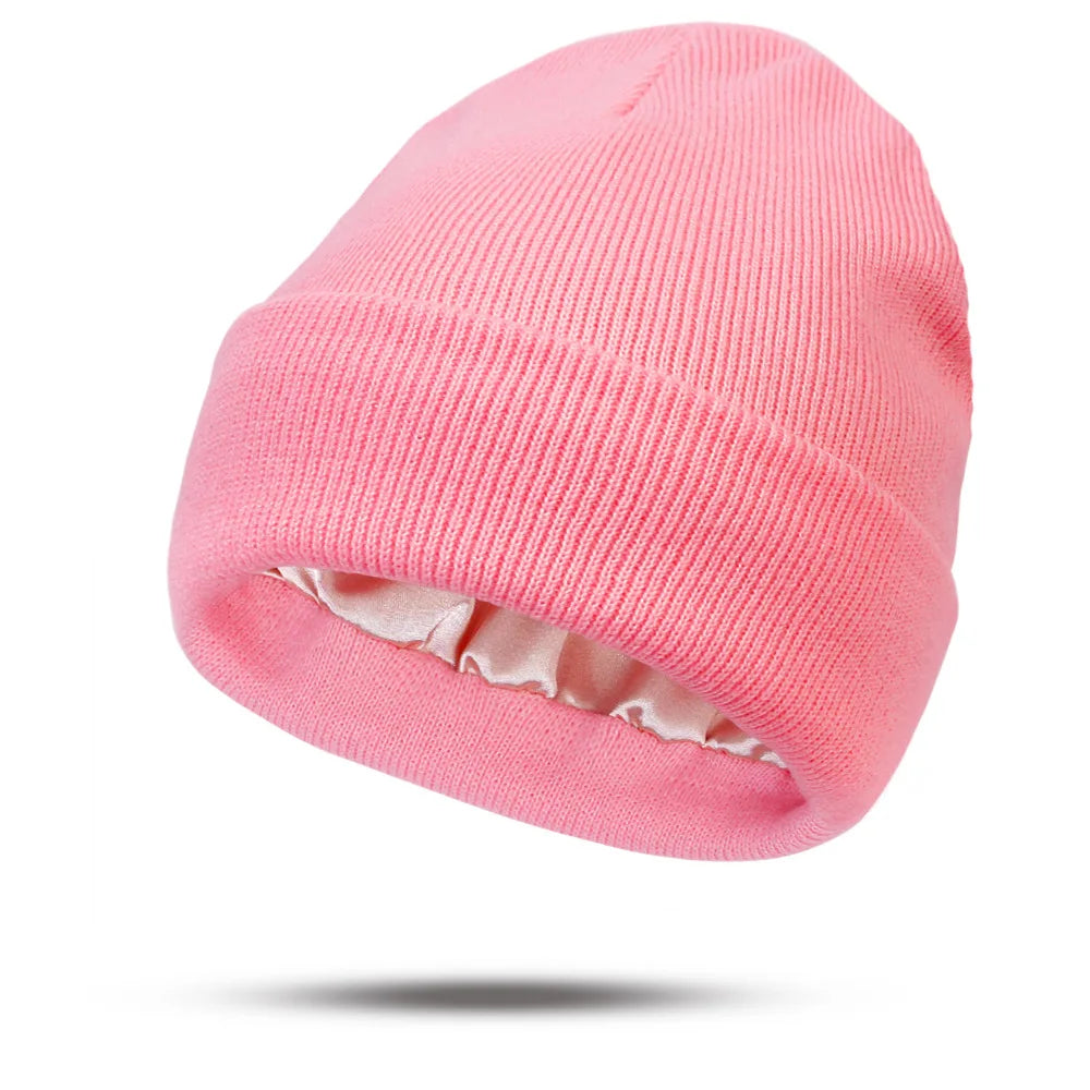 Women's Knitted Satin Wool Hat