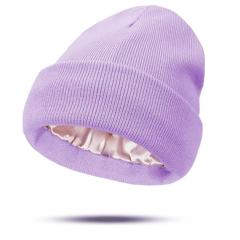 Women's Knitted Satin Wool Hat