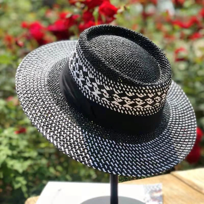 Women's Woven Straw Flat Brim Hat