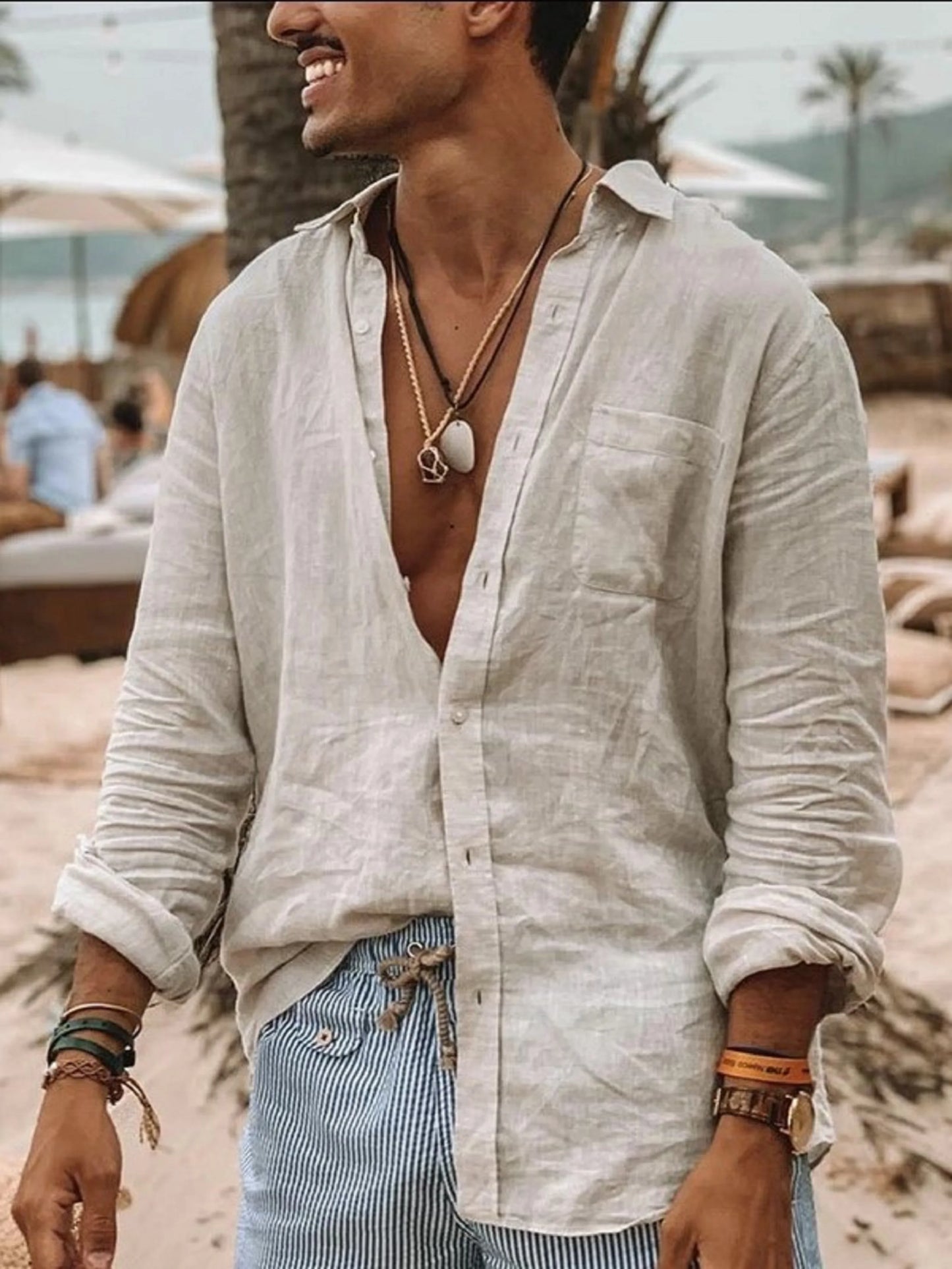 Men's Casual Solid Colour Long Sleeve Cardigan Shirt