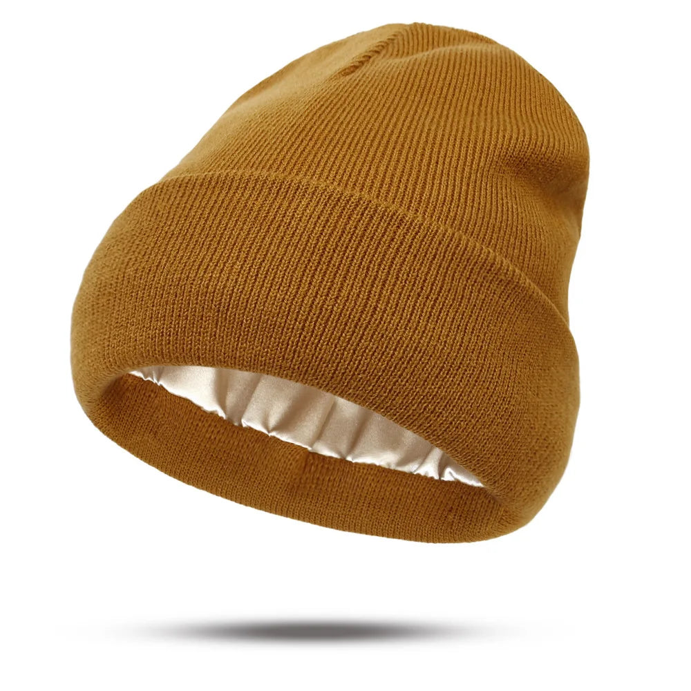 Women's Knitted Satin Wool Hat