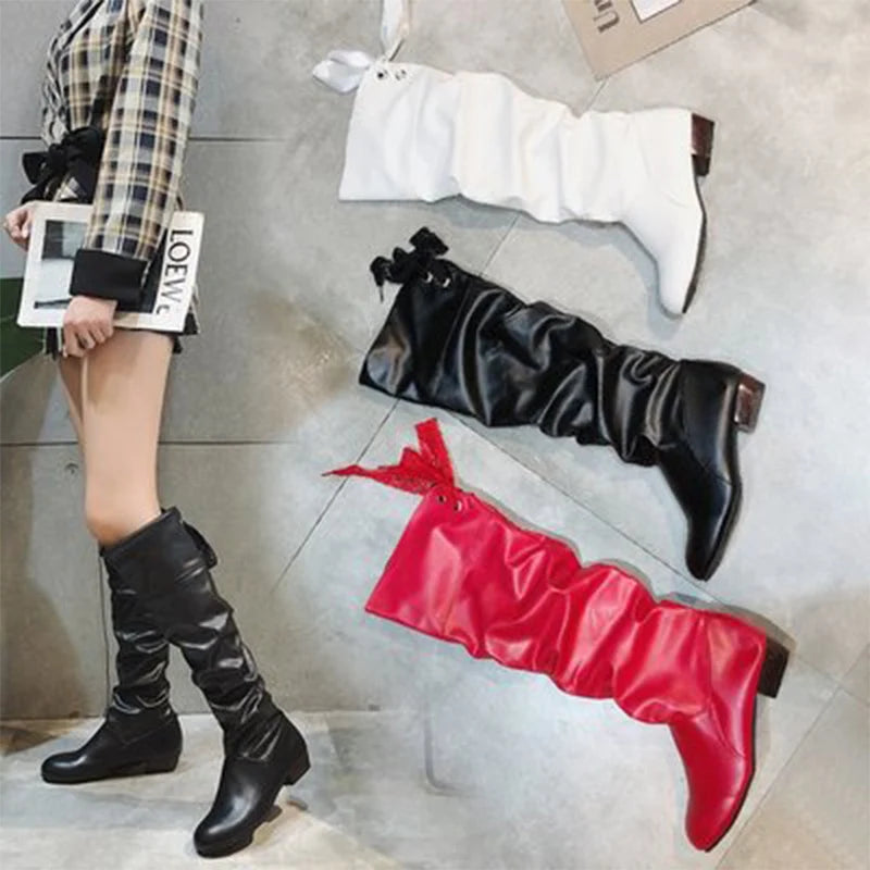 Women's Pleated Knee High Boots